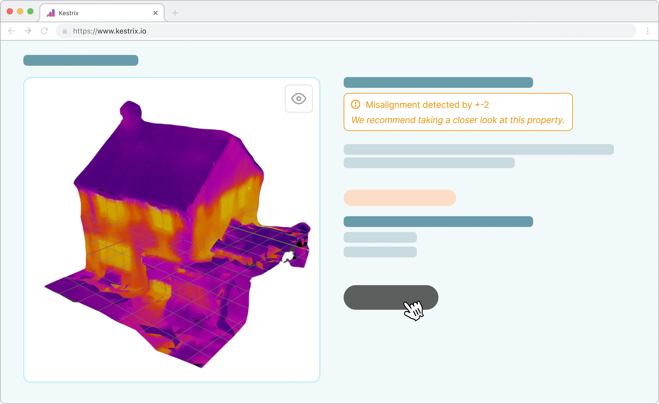 Illustration from Kestrix showing a house with a heat-map overlay highlighting areas of heat loss in the Kestrix platform